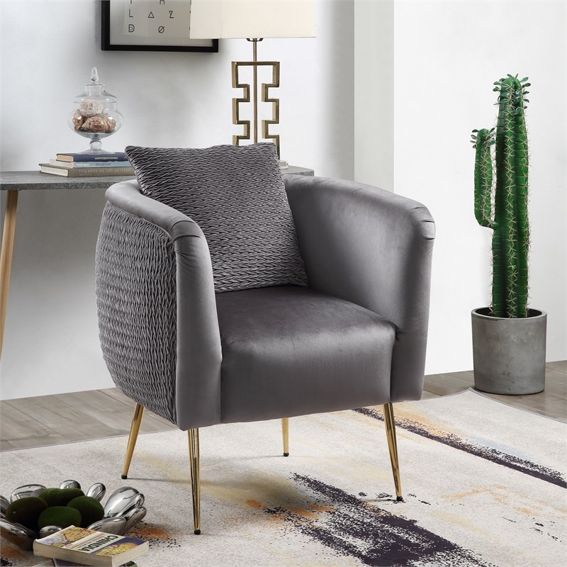 Lilola Home Natalie Velvet Barrel Accent Arm Chair with Metal Legs in