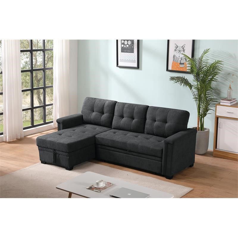 Lilola Home Ashlyn Fabric Sleeper Sectional with Chaise in Dark Gray