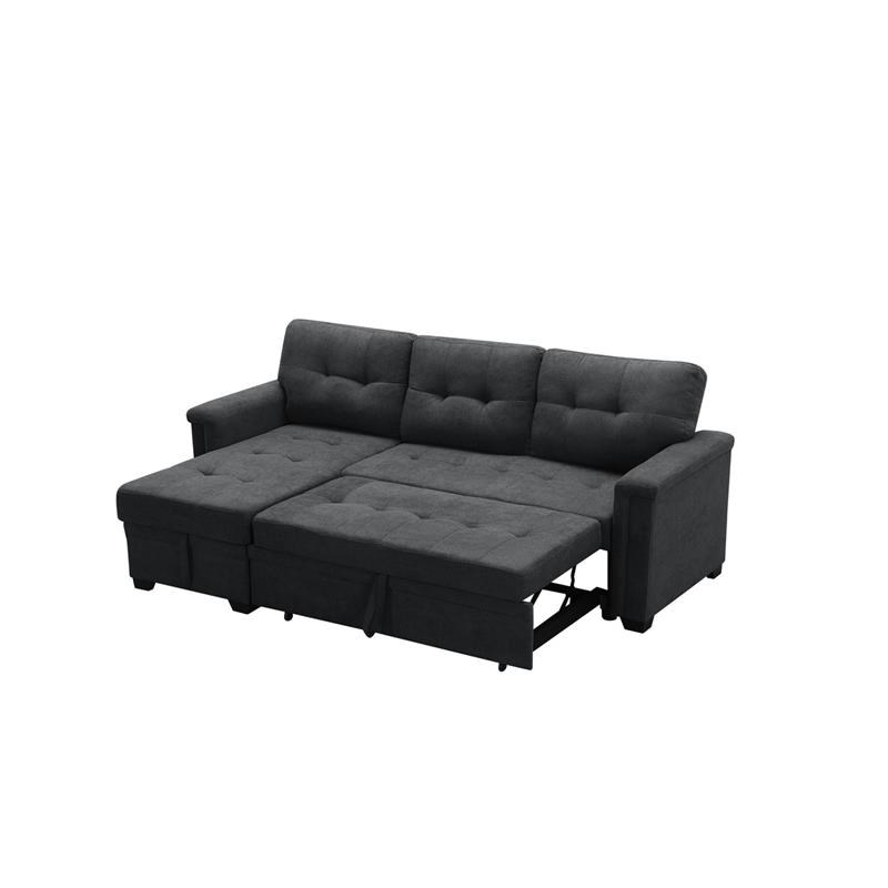 Lilola Home Ashlyn Fabric Sleeper Sectional with Chaise in Dark Gray