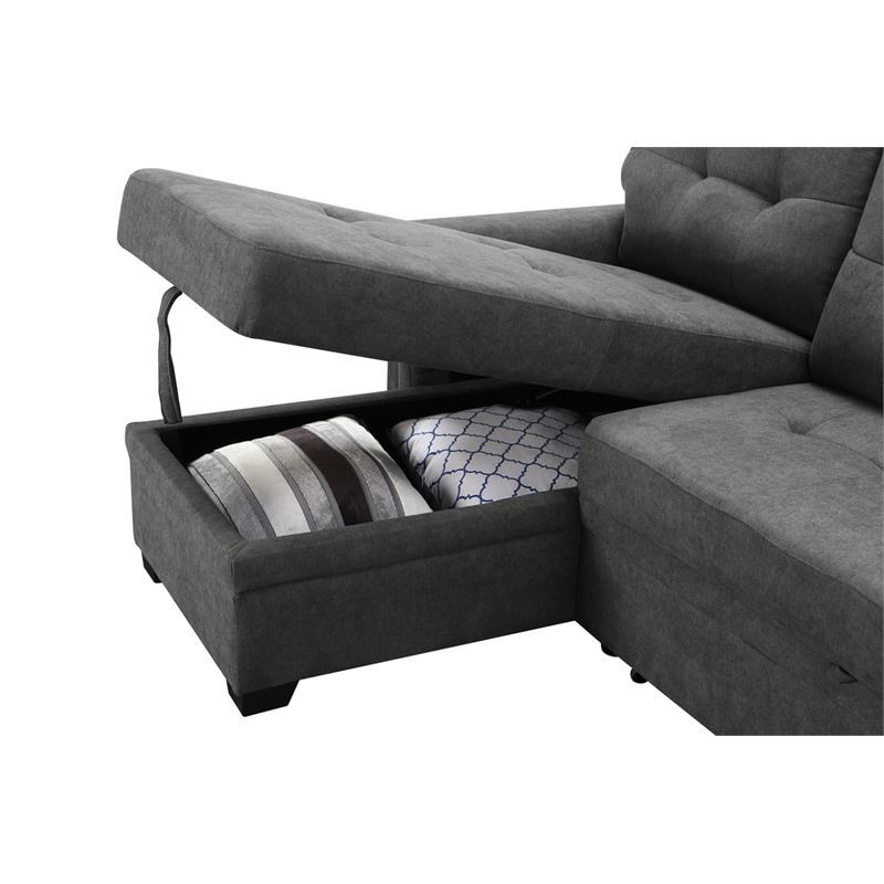 Lilola Home Ashlyn Fabric Sleeper Sectional Chaise in Gray