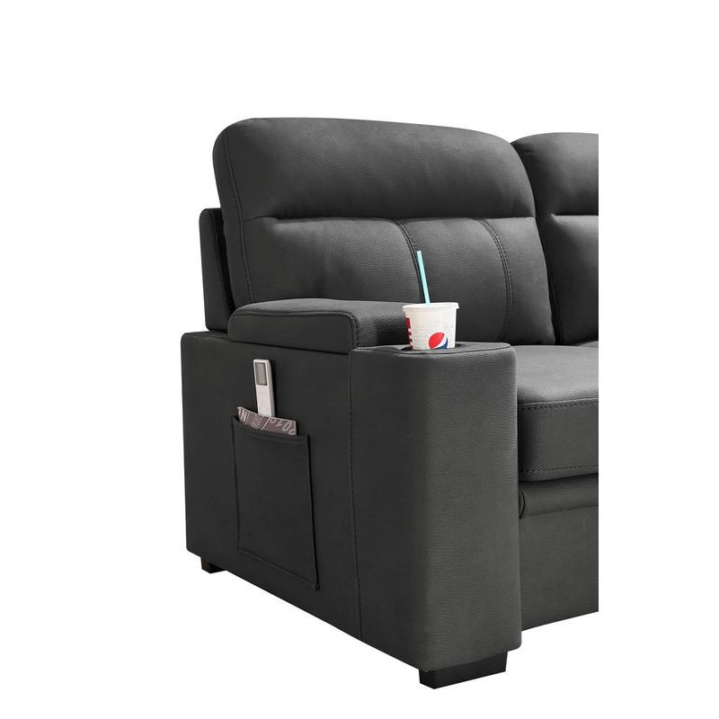 Kaden Gray Fabric Sleeper Sectional Sofa Chaise With Storage And Cupholder Homesquare Kaden Gray Fabric Sleeper Sectional, Grey Fabric Sectional Sofa With Recliner And Chaise Lounge Chair