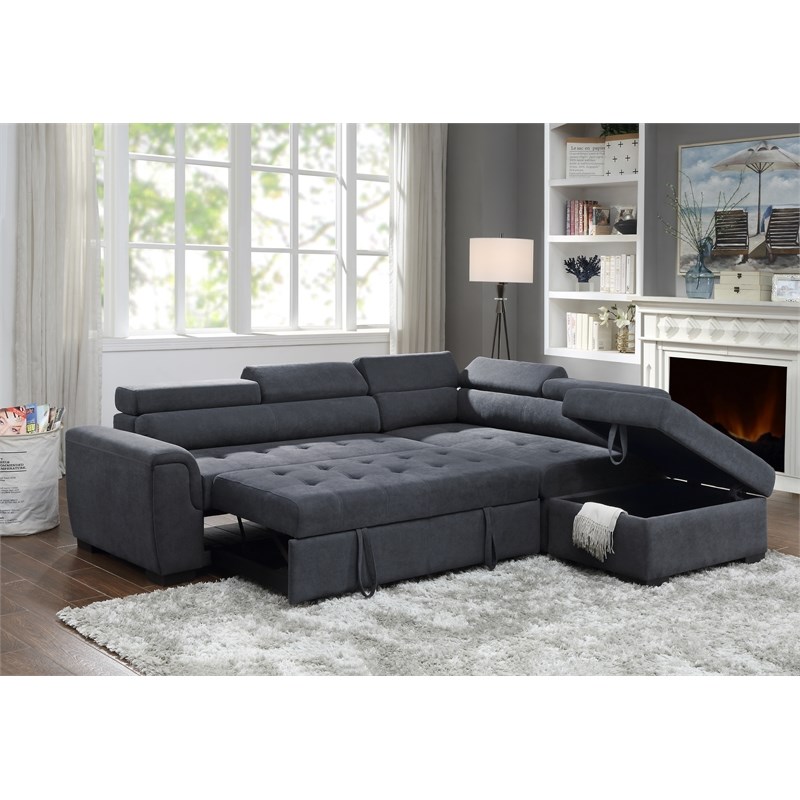 Haris Gray Fabric Sleeper Sofa, Leather Sleeper Sectional With Chaise