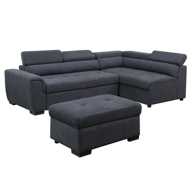 Haris Gray Fabric Sleeper Sofa, Sectional Sofa With Storage Ottoman