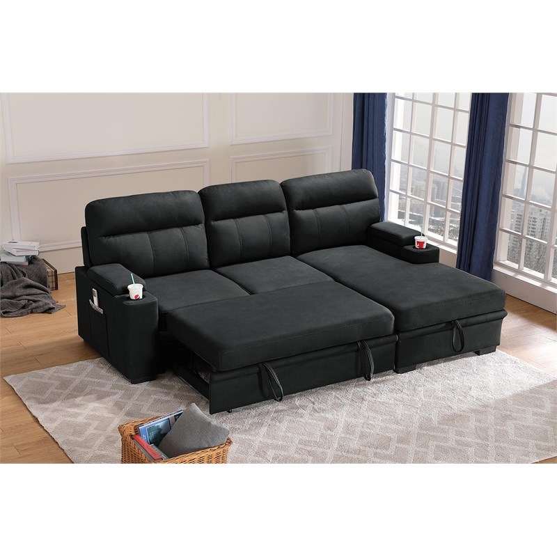 Kaden Black Fabric Sleeper Sectional, Chaise Sectional Sofa Sleeper