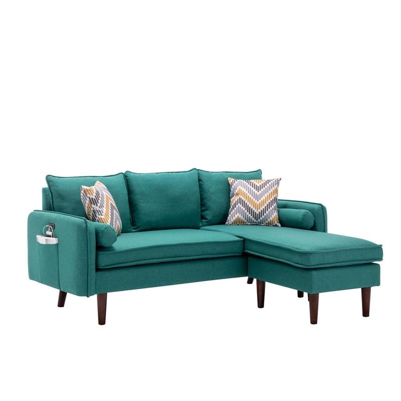 Mia Linen Fabric Sectional Sofa Chaise With Usb Charger Pillows In Green 89628gn - High Quality Fabric Sectional Sofa Mia Linen Fabric Sectional Sofa Chaise With Usb Charger Pillows In Green 89628gn - High Quality Fabric Sectional Sofa