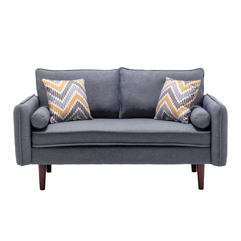 Lana Mid-Century Modern Gray Fabric Loveseat Couch with USB Charging Ports