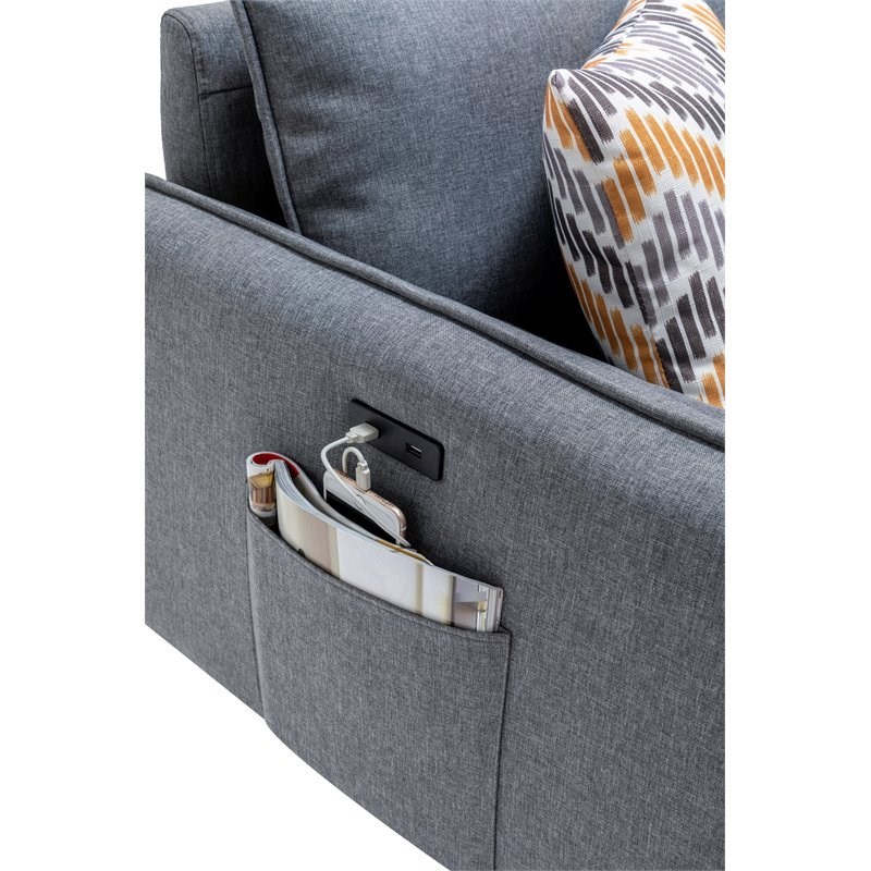 Lana Mid-Century Modern Gray Fabric Loveseat Couch with USB Charging Ports