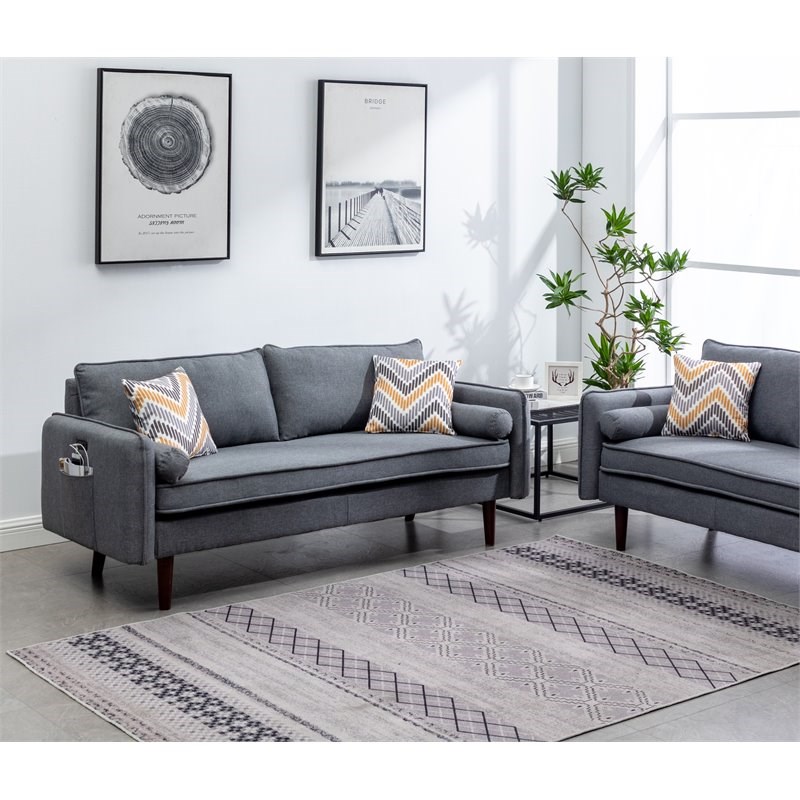 lana mid-century modern gray fabric sofa couch with usb charging ports - 89320-s