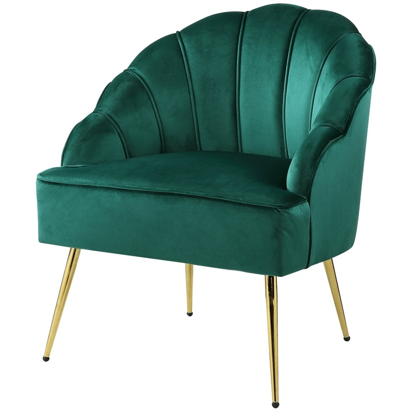 Naomi Velvet Wingback Accent Arm Chair with Metal Legs in Green