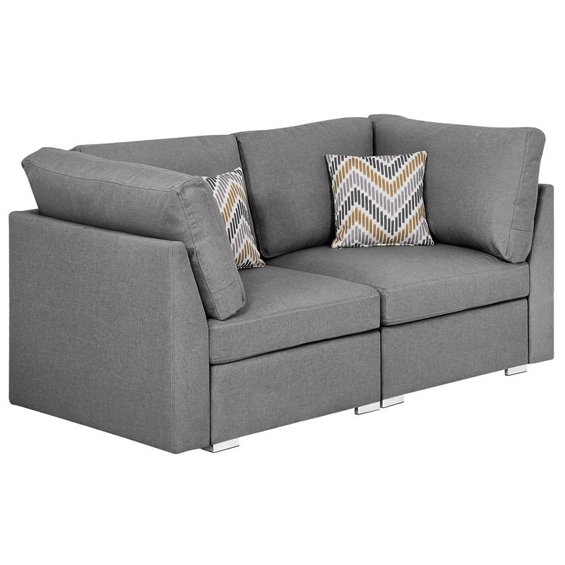 Amira Gray Linen Fabric Loveseat Contemporary Couch with Pillows