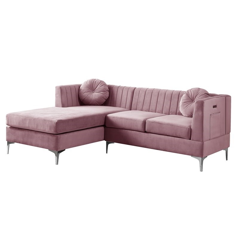 Chloe Pink Velvet Sectional Sofa Chaise, Pink Leather Sectional Sofa