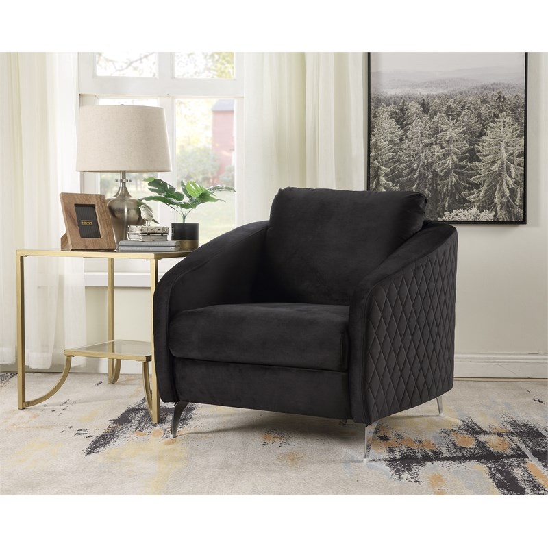 Lilola Sofia Black Velvet Fabric Elegant Modern Chic Accent Arm Chair | Homesquare