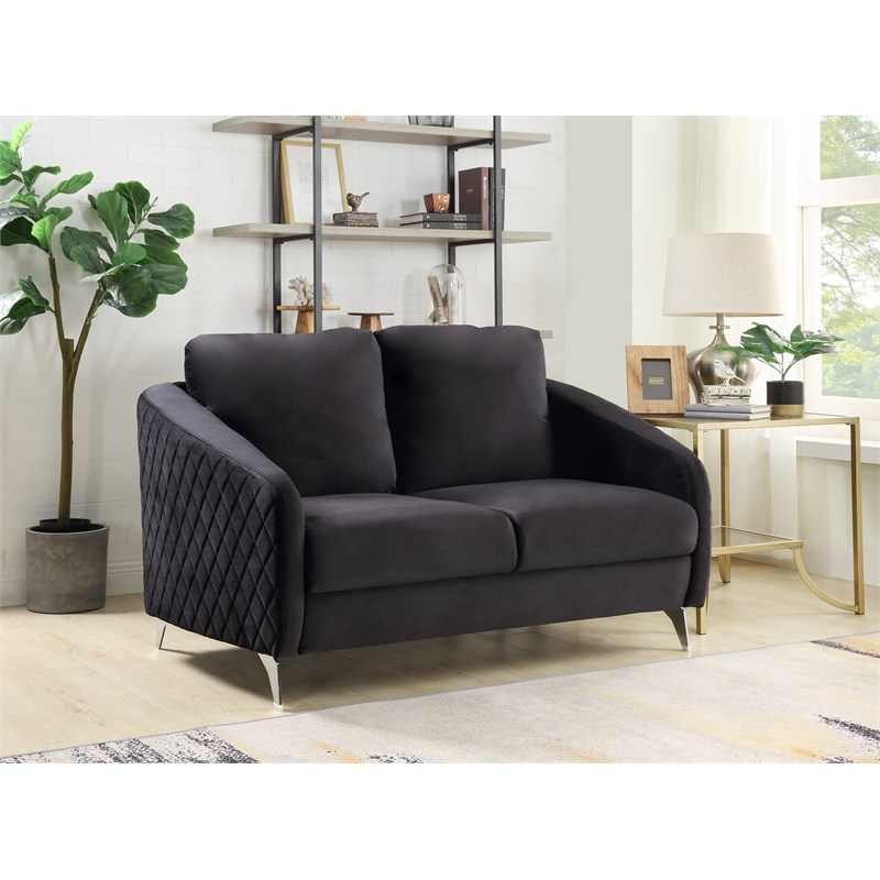 Lilola Sofia Black Velvet Elegant Modern Chic Loveseat Couch