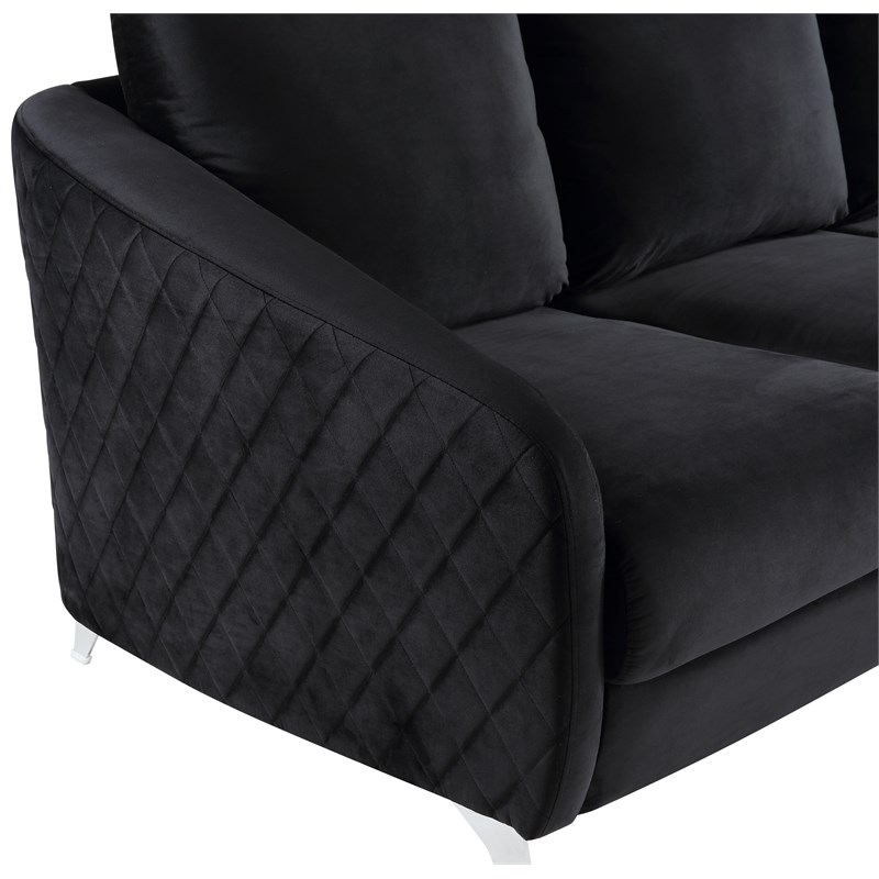 Lilola Sofia Black Velvet Elegant Modern Chic Loveseat Couch