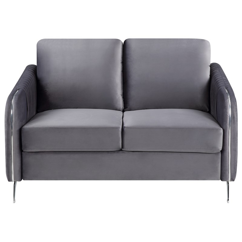 Hathaway Gray Velvet Elegant Modern Chic Loveseat Couch