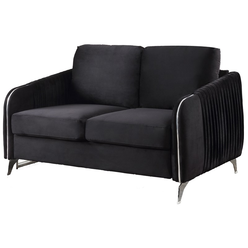 Hathaway Black Velvet Elegant Modern Chic Loveseat Couch