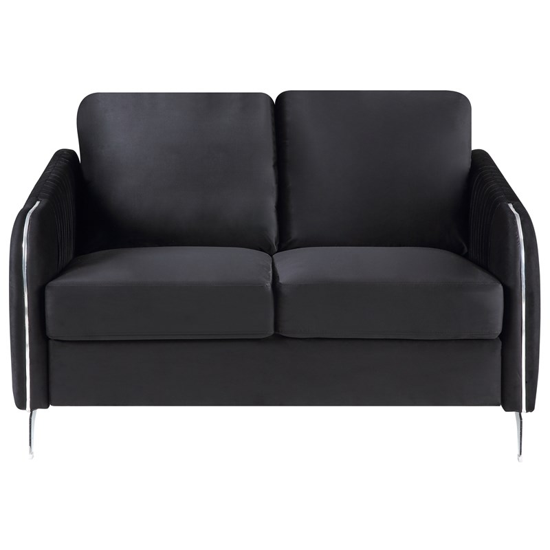 Hathaway Black Velvet Elegant Modern Chic Loveseat Couch