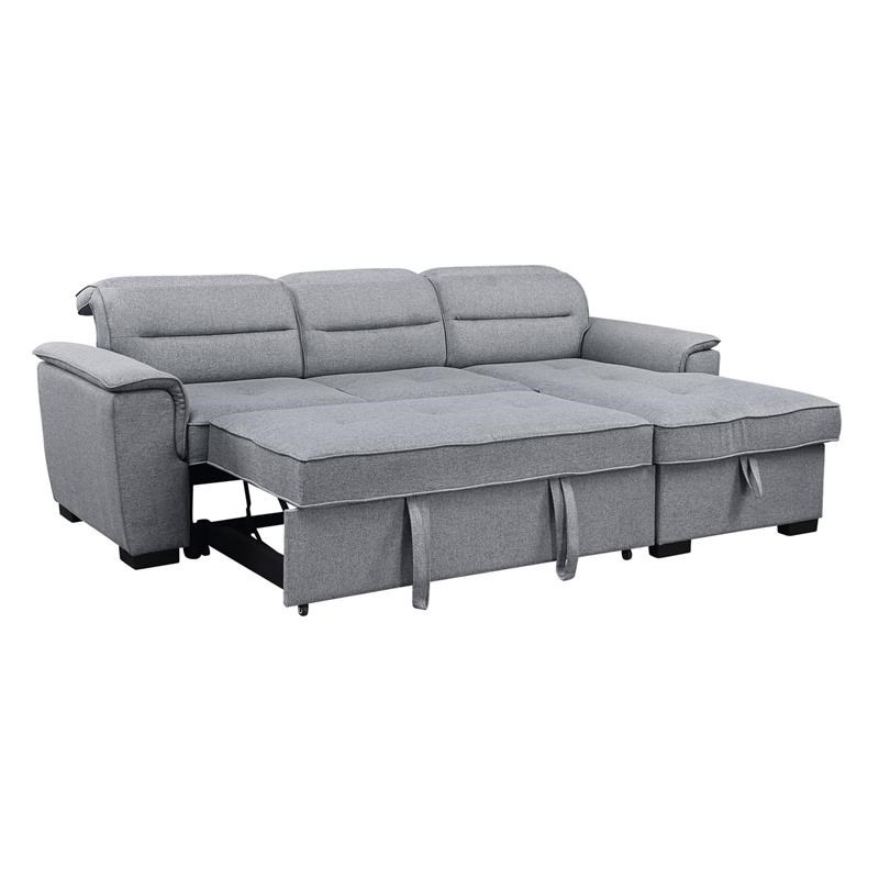 Jaxon Light Gray Fabric Sleeper Sectional Sofa With Storage Chaise 81392