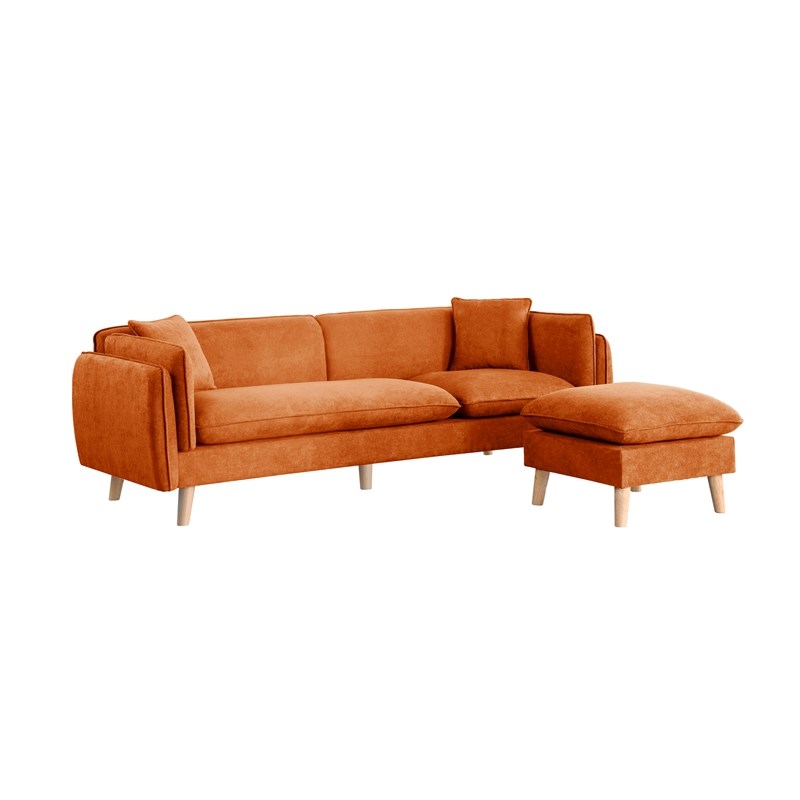 Brayden Orange Fabric Sectional Sofa Chaise Ottoman and 2 Pillows
