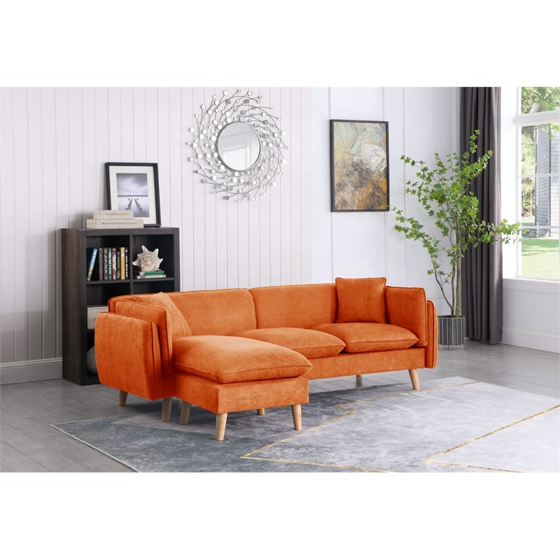 Brayden Orange Fabric Sectional Sofa Chaise Ottoman and 2 Pillows