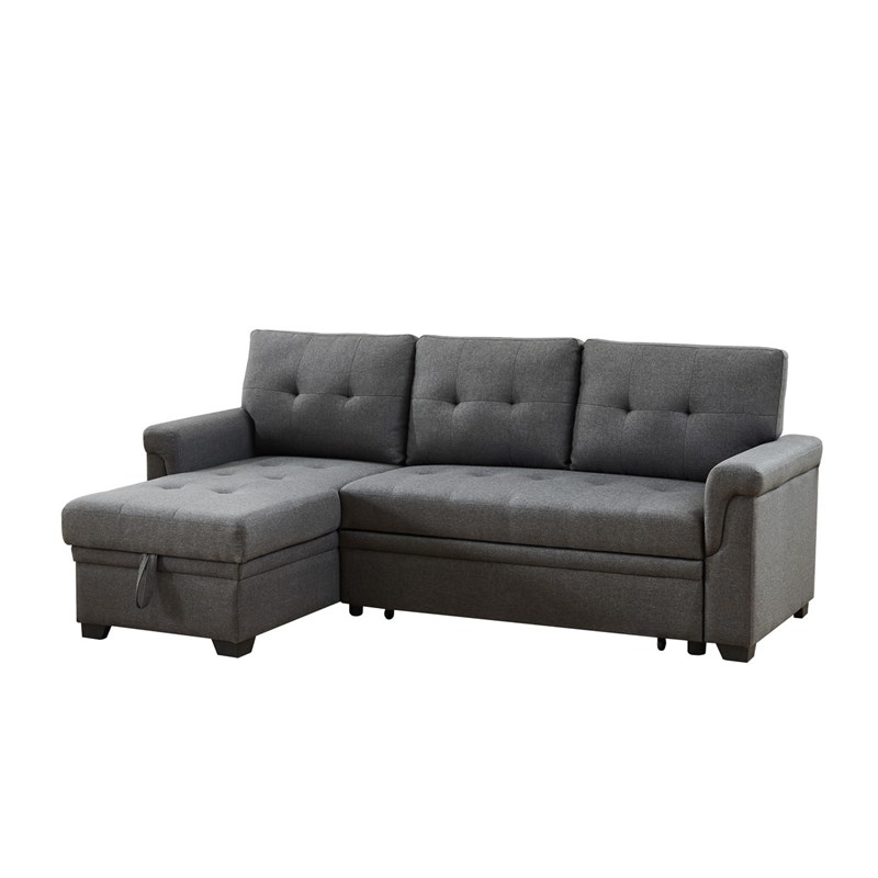 Destiny Dark Gray Fabric Reversible, Reversible Sleeper Sectional Sofa With Storage Chaise