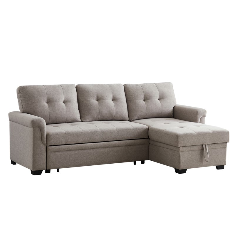 Destiny Light Gray Fabric Reversible Sleeper Sectional Sofa With Storage Chaise 881340 Destiny Light Gray Fabric Reversible, Pull Out Storage Sectional Sleeper Sofa