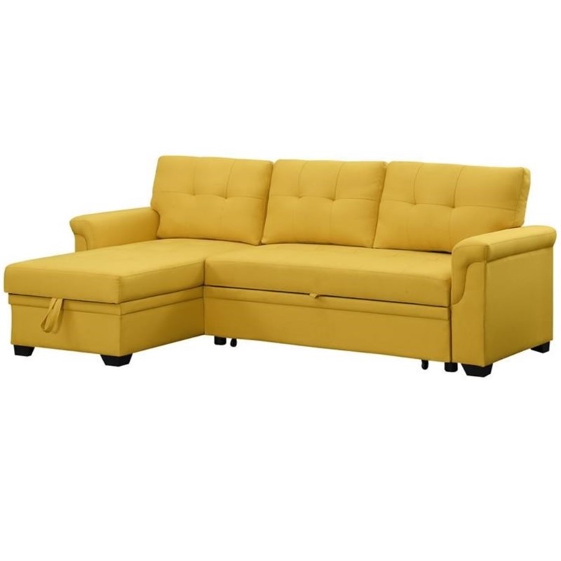 kralen bodem Losjes Lucca Yellow Linen Fabric Reversible Sleeper Sectional Sofa with Storage  Chaise | Homesquare