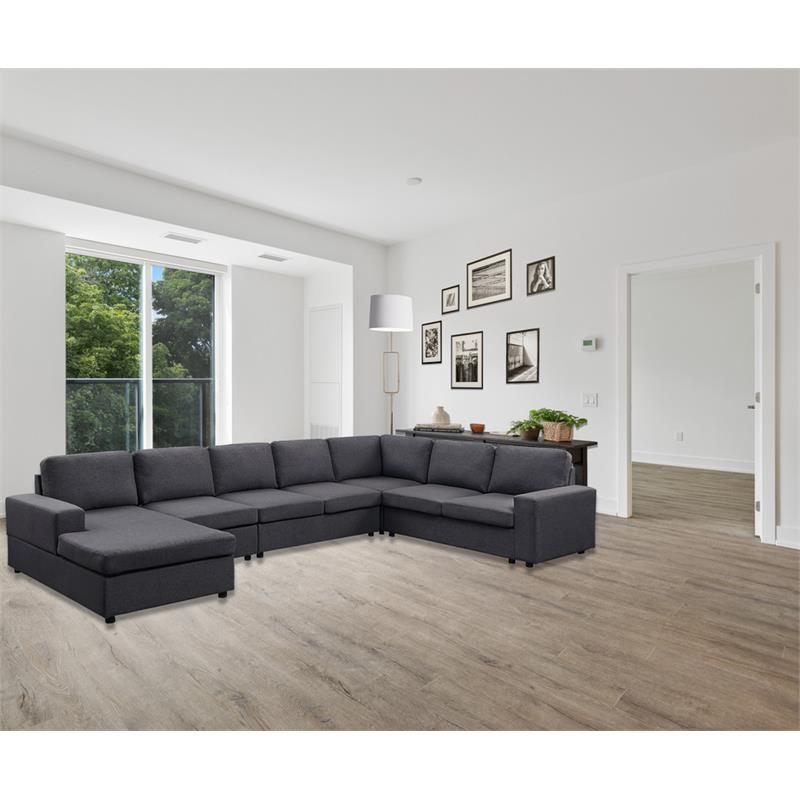 Hayden Modular Sectional Sofa with Reversible Chaise in Dark Gray Linen Fabric