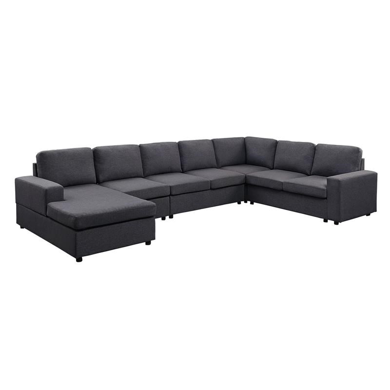 Hayden Modular Sectional Sofa with Reversible Chaise in Dark Gray Linen Fabric