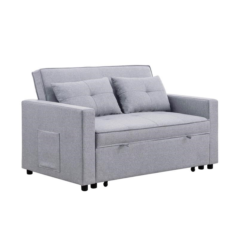 Lara Linen Fabric Convertible Sleeper Loveseat with Side Pocket in ...