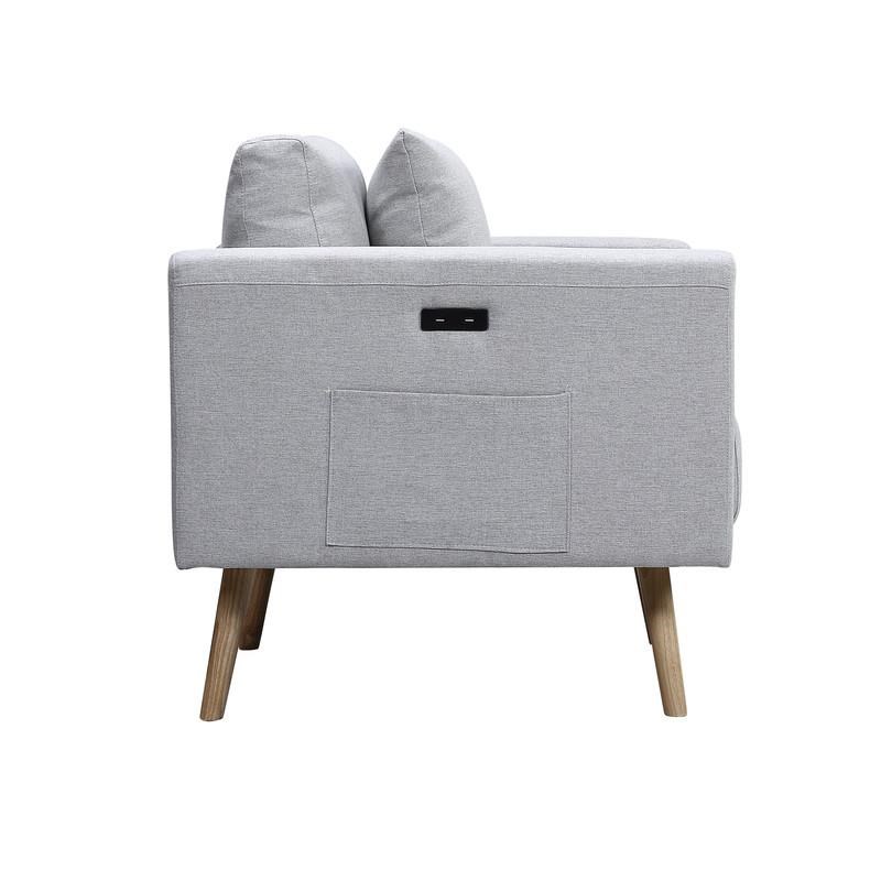 Easton Light Gray Linen Fabric Loveseat with USB Charging Ports Pockets