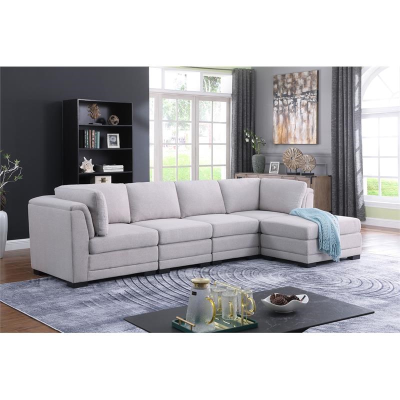 Kristin Light Gray Linen Fabric Reversible Sectional Sofa with Ottoman