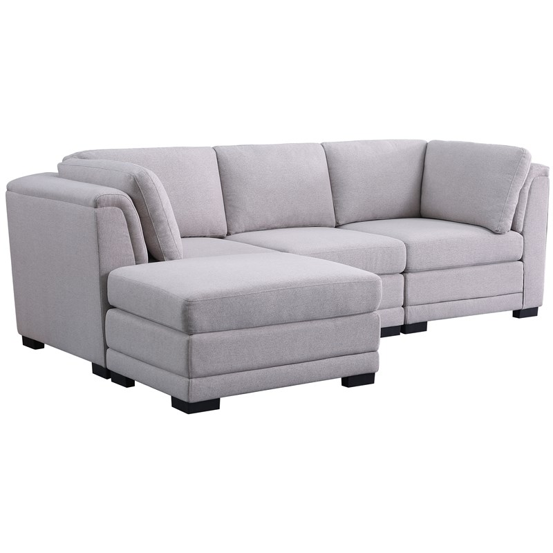 Kristin Light Gray Linen Fabric Reversible Sectional Sofa with Ottoman