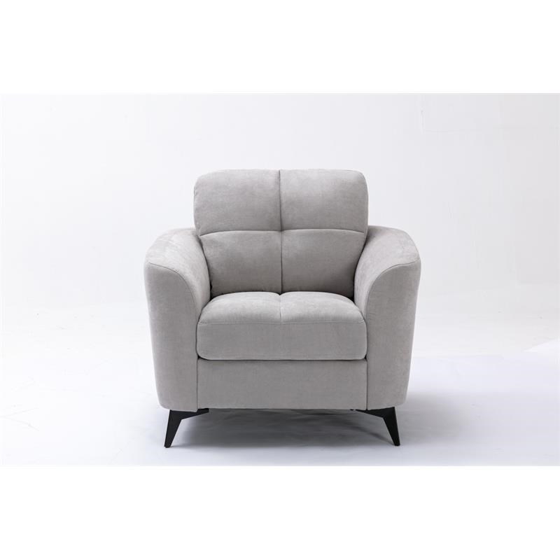 Callie Light Gray Velvet Fabric Chair with Tufted Cushion and Metal Legs