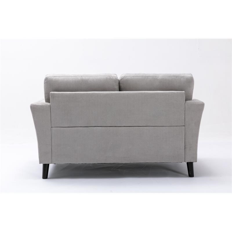 Damian Light Gray Velvet Fabric Loveseat with Solid Wood Legs and Accent Pillows