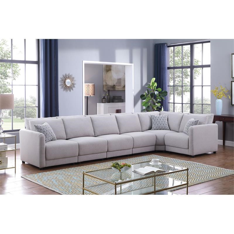 Penelope Light Gray Linen Fabric Reversible 6PC Modular Sectional Sofa Pillows