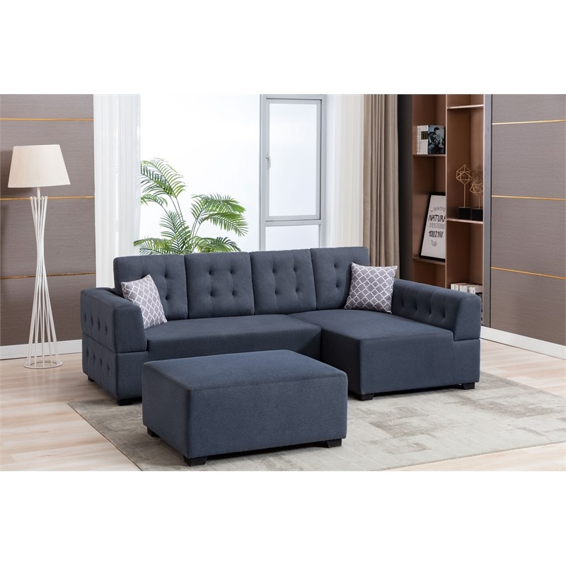 Ordell Dark Gray Fabric Sectional Sofa w/ Right Facing Chaise Ottoman & Pillows