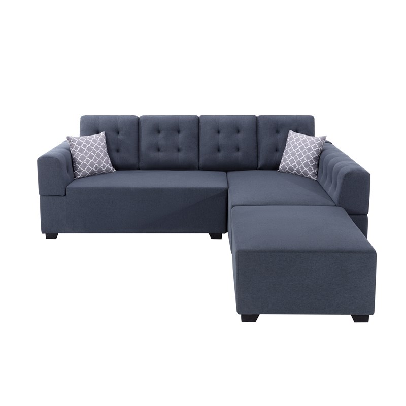 Ordell Dark Gray Fabric Sectional Sofa w/ Right Facing Chaise Ottoman & Pillows
