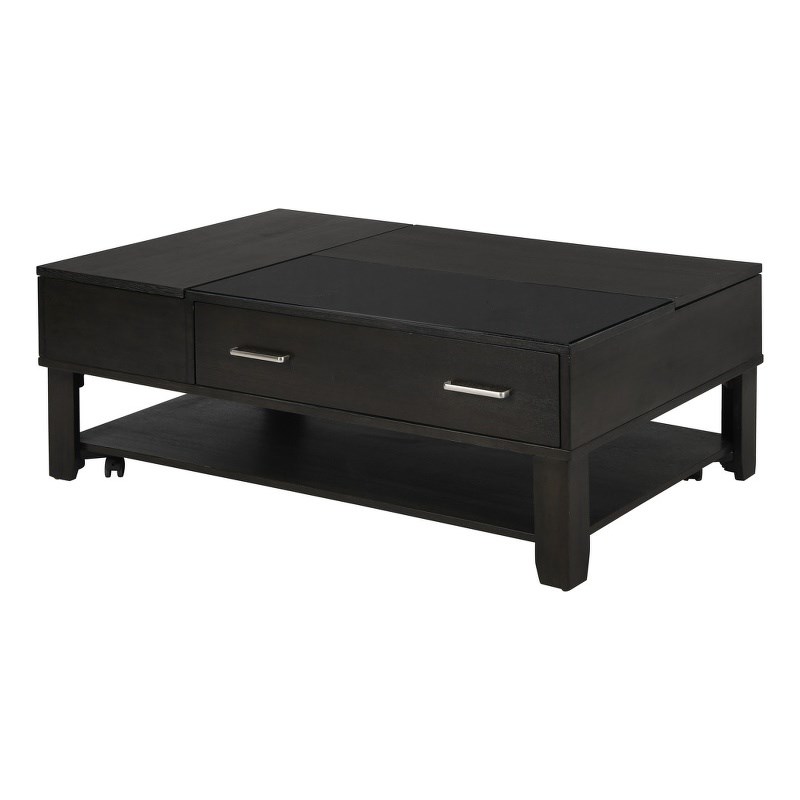 Bruno Ash Gray Wooden Lift Top Coffee Table with Tempered Glass Top and Drawer