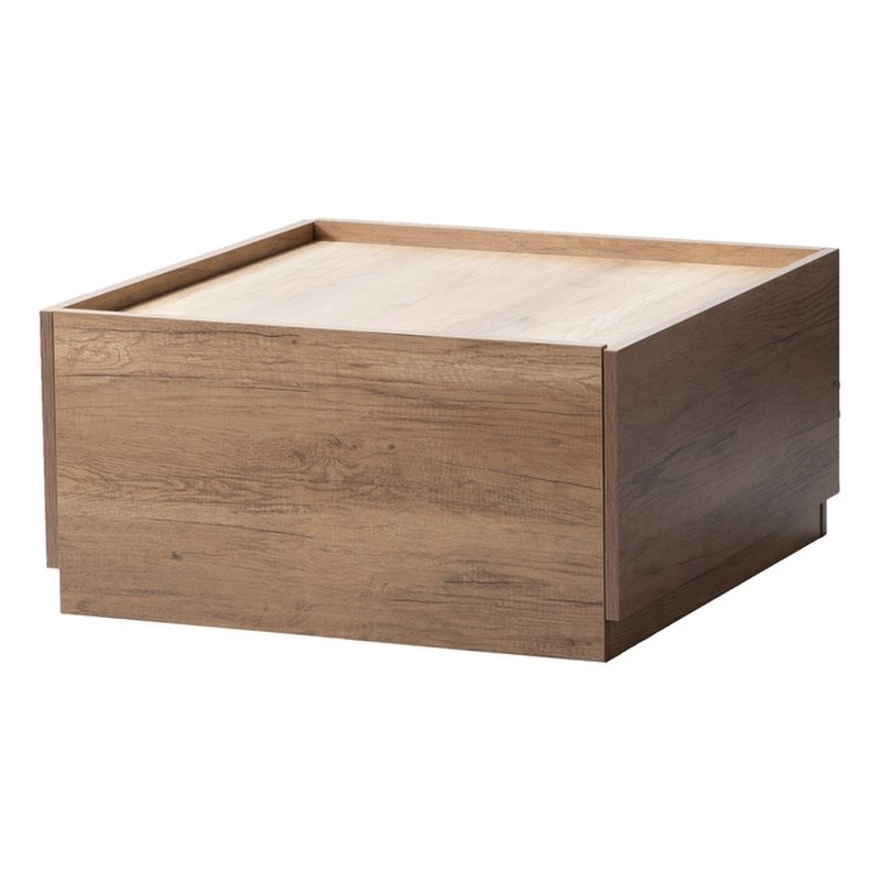 Eleanor Light Brown Engineered Wood Finish Coffee Table w/ 2 Handleless drawers