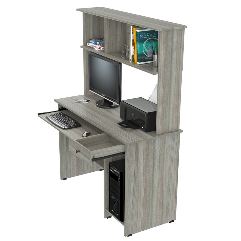 Inval Smoke Oak Computer Desk and Hutch