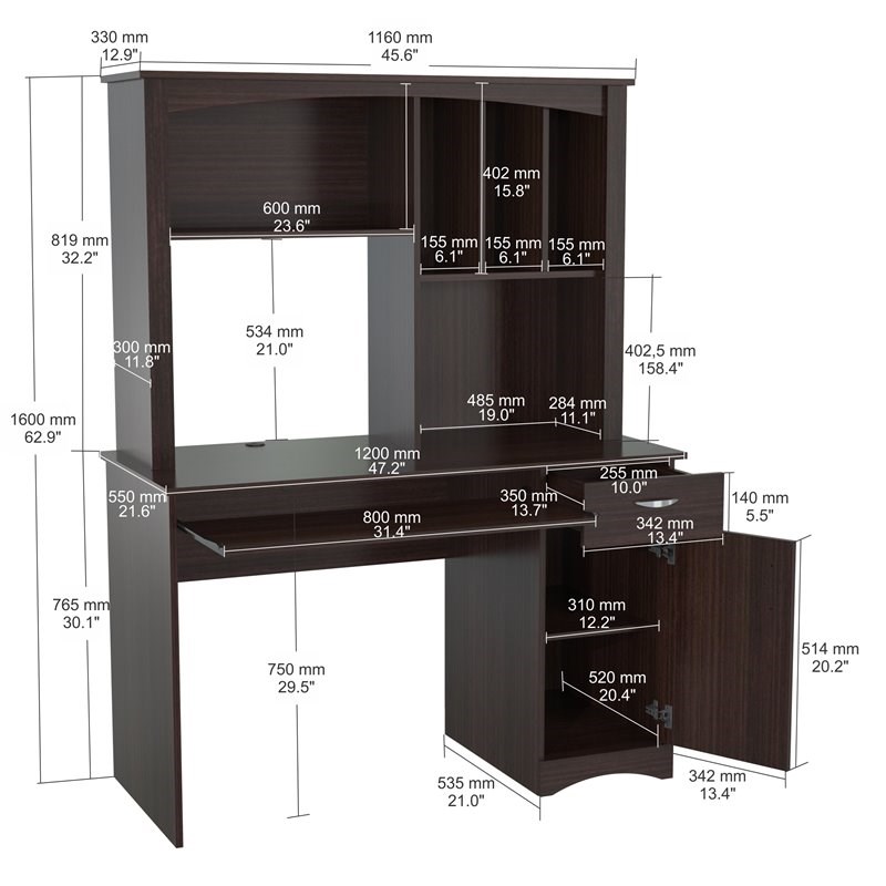 inval bandya espresso computer desk with hutch - cc-7301