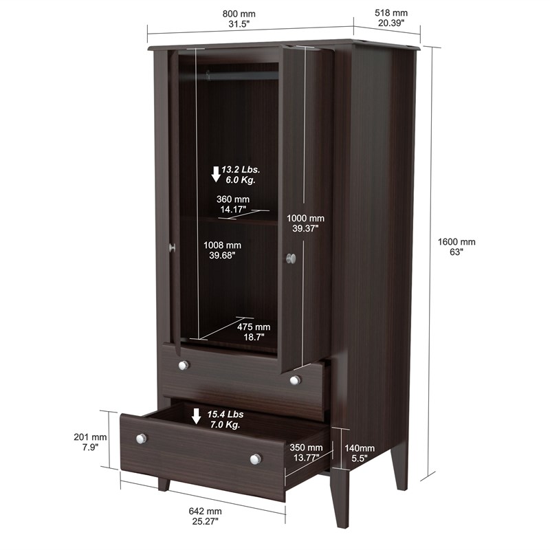 Inval America Two Door 2 Drawer Wardrobe Armoire in Espresso Homesquare