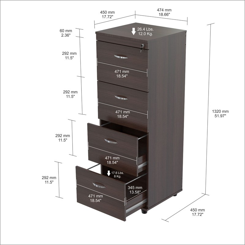 Inval Uffici 4-Drawer Espresso File Cabinet