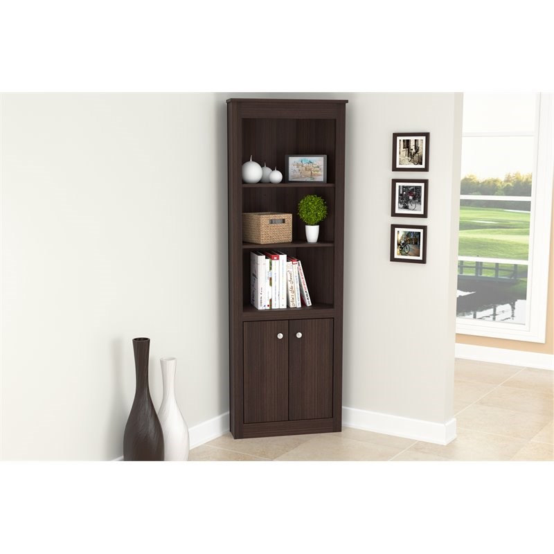 Inval America Two Door Espresso Corner Bookcase Homesquare