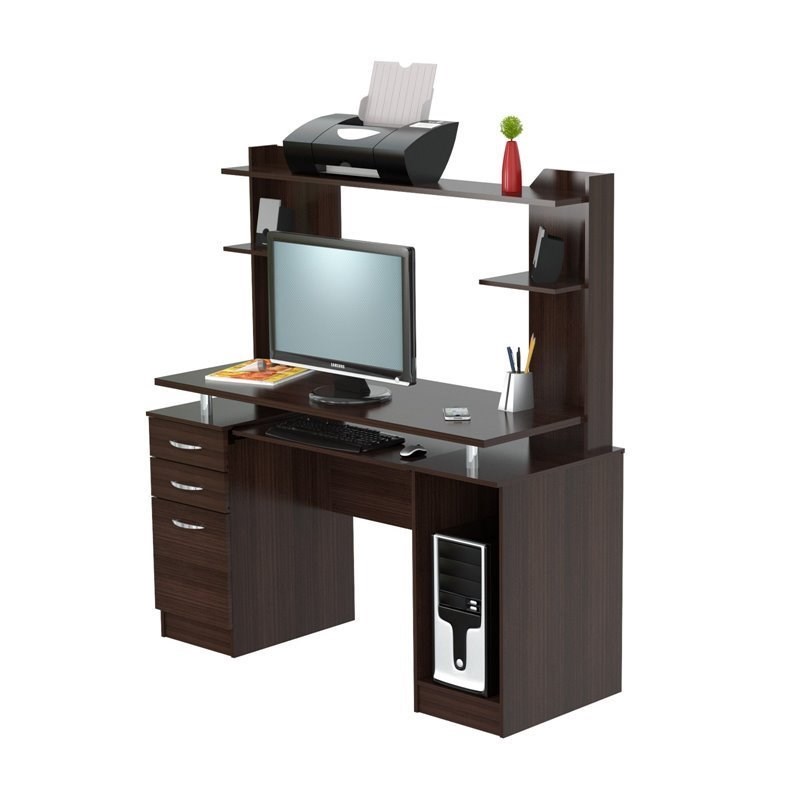 Inval America Espresso Computer Desk with Hutch