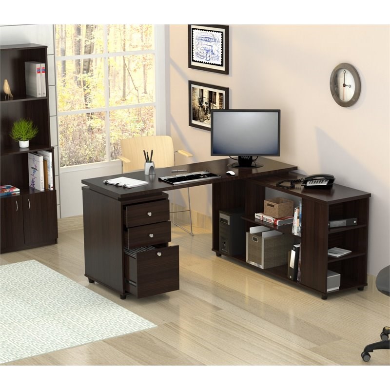 Inval America LShaped Computer Desk in Espresso Homesquare