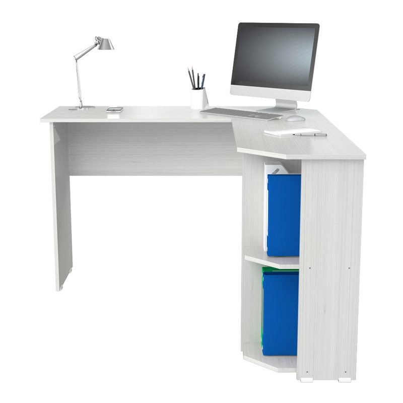 Inval Merlin L-Shaped Computer Office Desk in White Washed Oak