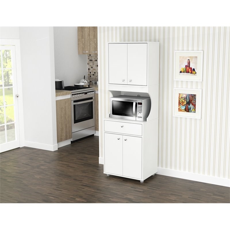 Inval GALLEY 4 Door Pantry with Microwave Storage in White Engineered