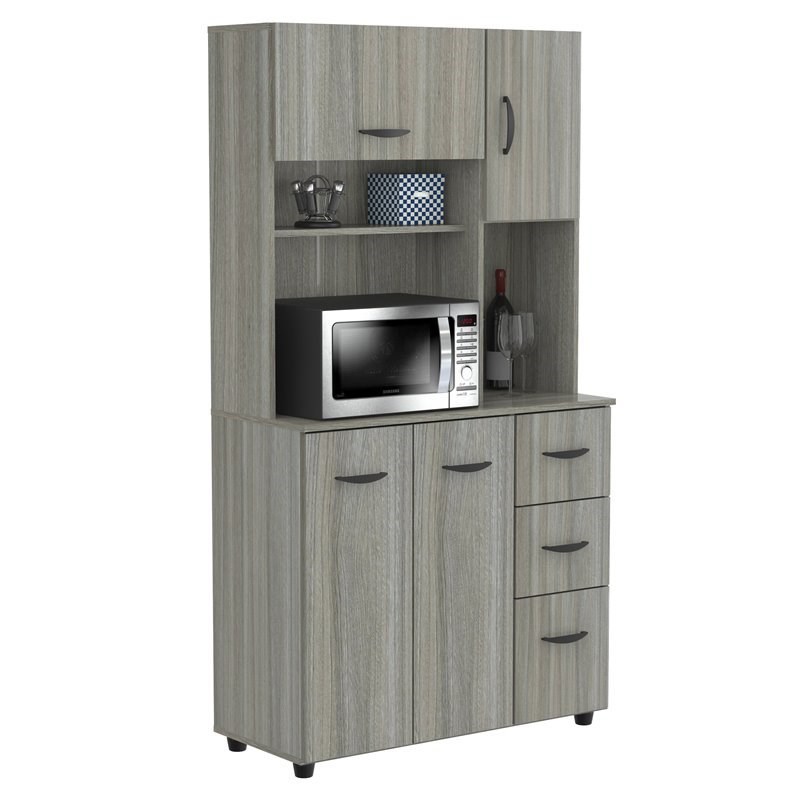 Inval  Kitchen Microwave Cabinet in Smoke Oak Engineered Wood